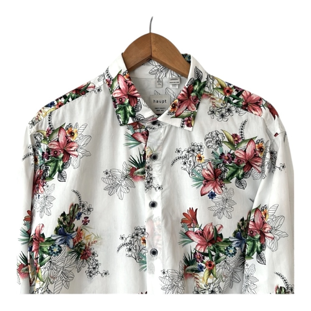 HAUPT Germany Men’s Cotton Floral Button Up Long Sleeve Shirt Size XL 17 1/2